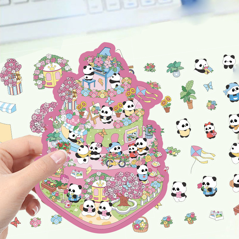 漫画造園ステッカー、さまざまなミニチュア世界 3D キャビン、リトルレッドブック減圧 DIY シーンハンドブックステッカー卸売 PET|undefined