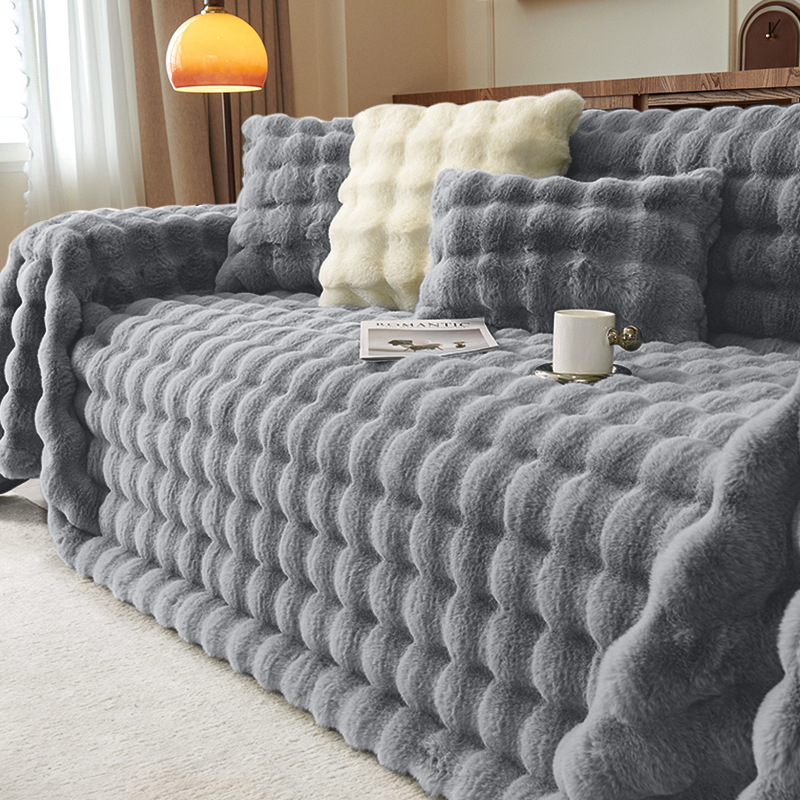 Todo incluido nuevo sofá de otoño y invierno para gatos cubierta de conejo peluche grueso cálido sofá cubierta toalla cojín manta sala de estar