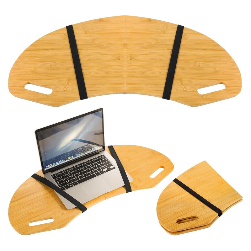 Bamboo Curved Wooden Table with Handle, Foldable Bed Breakfast Tray, Lap Desk Wooden Keyboard Tray, Storage Board Bamboo Curved Wooden Table with Handle, Foldable Bed Breakfast Tray, Lap Desk Wooden Keyboard Tray, Storage Board