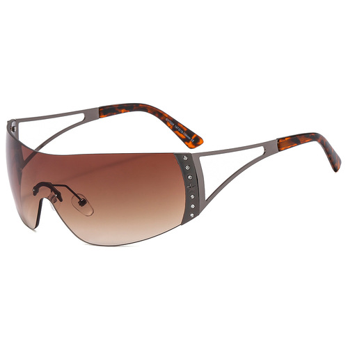 French retro one-piece diamond-encrusted sunglasses Millennium medieval Y2K hot girl sunglasses cross-border futuristic glasses