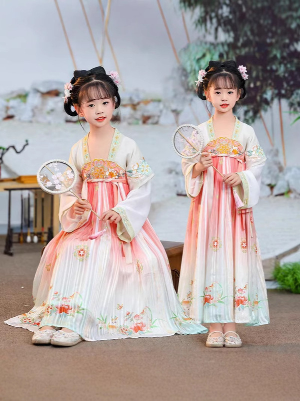 新中国式漢服子供春夏秋金2025新型長袖中国風漢服女の子儒教スカートワンピース|undefined