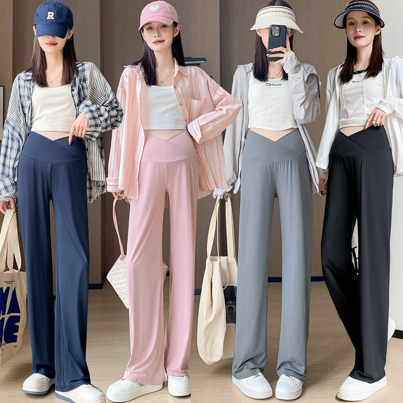 Реальный выстрел беременных брюки летом тонкий внешний вид UPF50 с низкой талией широкие брюки весной и осенью солнцезащитные брюки для беременных летом