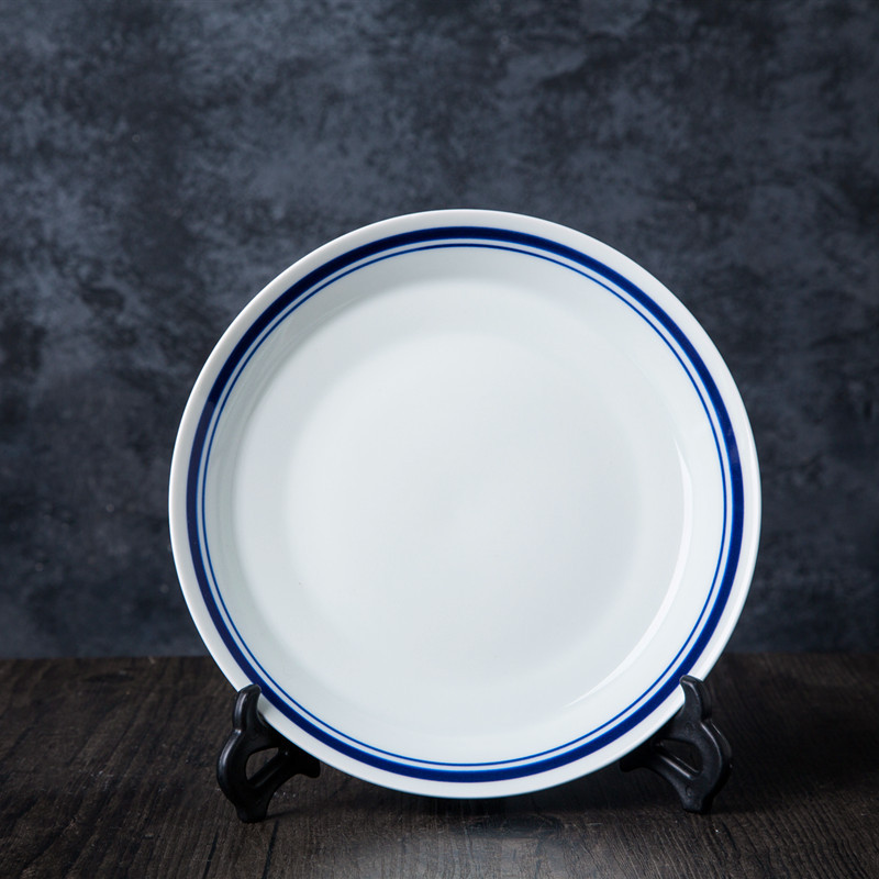 工艺-蓝边盘陶瓷菜盘汤盘釉下彩手绘蓝边盘子简约中式碟子