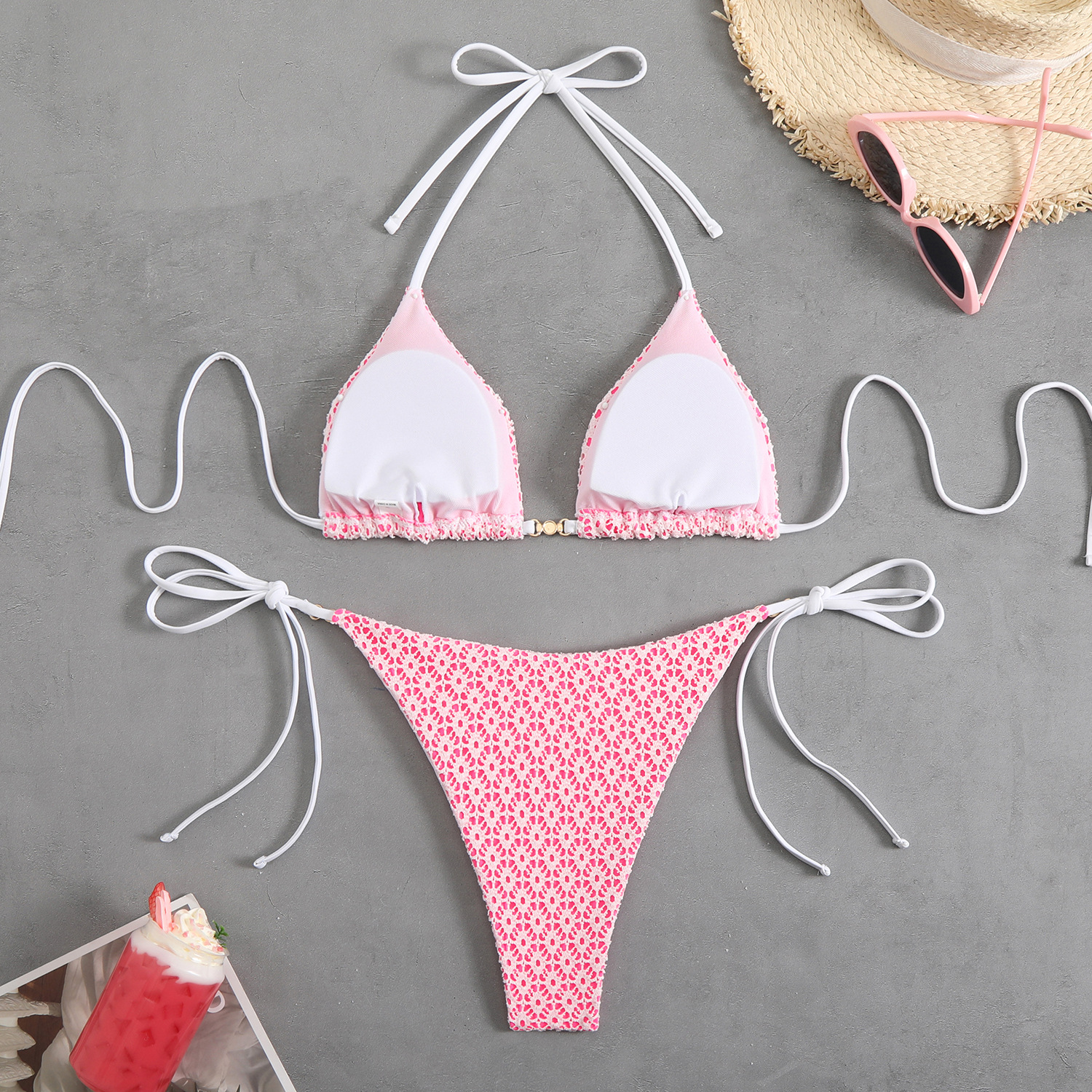 Women's Sexy Halter Tie-Front Bikini Set High-Cut Bottom Two Piece Swimsuit For Vacation_ecoleips.com