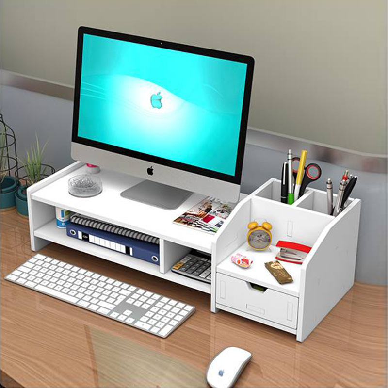 Desktop Computer Elevated Stand with Multi-Layer Storage and Drawers, Office Monitor Stand with Large Capacity Storage Rack