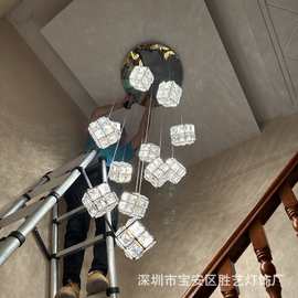 楼梯吊灯轻奢别墅跃层挑空客厅水晶长吊灯复式loft公寓楼梯间灯具