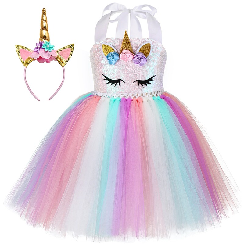 European and American hot-selling sequined unicorn pettiskirt cute TUTU skirt Birthday Party children's jumpsuit mesh skirt