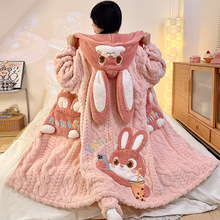 睡袍女珊瑚绒加厚加绒秋冬季新款卡通可外穿睡衣大学生家居服套装