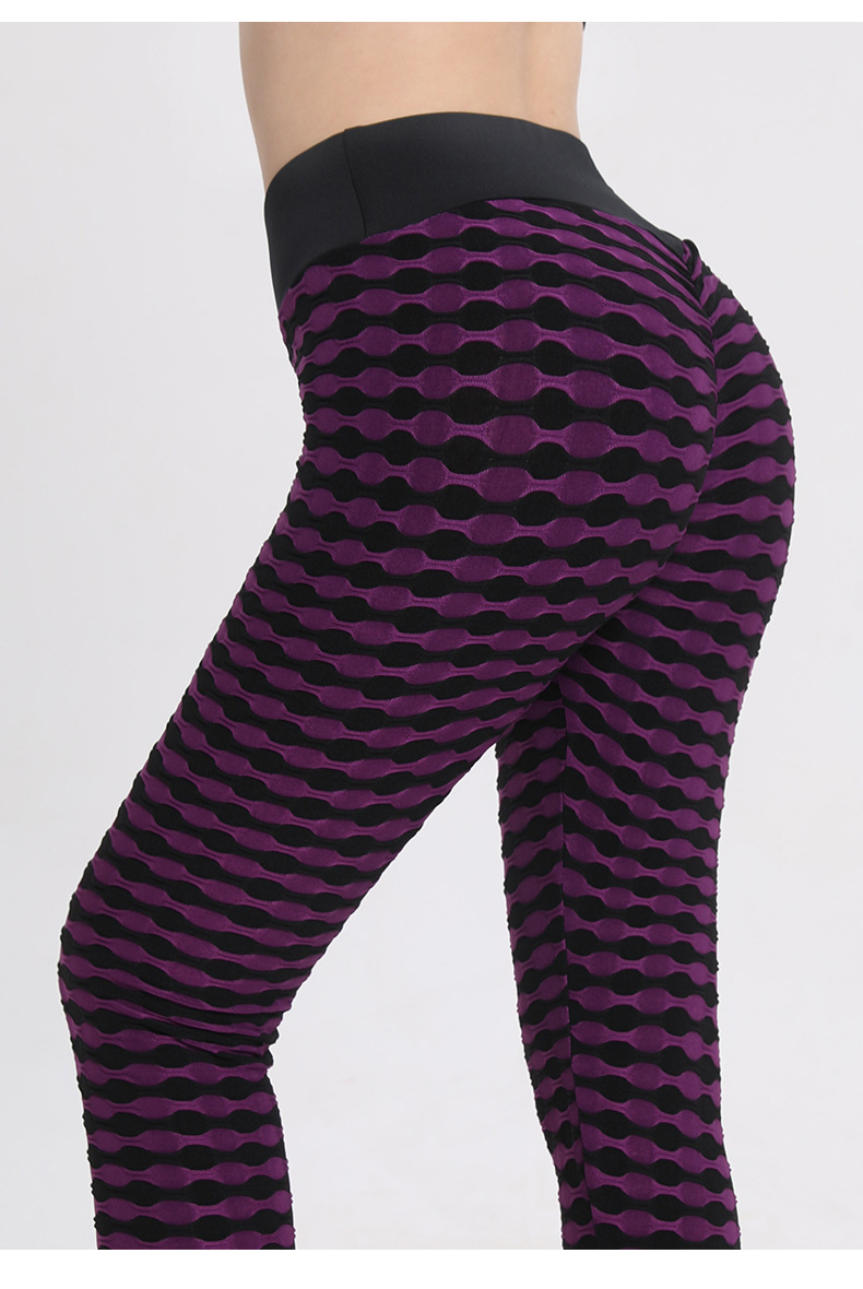 Damenbekleidung große Yogahosen schwarz-weiß gestreifte Jacquard-Fitnesshosen für Damen bequeme atmungsaktive Hüftlifting-Laufsporthosen_voghion.com