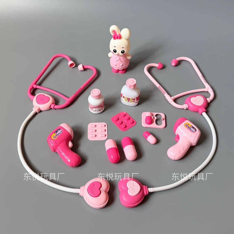 Children's pretend play doctor toy set, including a stethoscope, thermometer, pills, and medicine bottles, for kindergarten role-playing Children's pretend play doctor toy set, including a stethoscope, thermometer, pills, and medicine bottles, for kindergarten role-playing