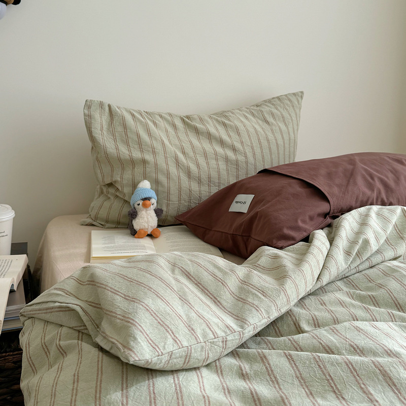 Ins Mixed and Matched All-Cotton Washed Cotton Bedding Four-Piece Set 100% Pure Cotton Duvet Cover and Bed Sheet Three-Piece Set Universal Bedding for All Seasons