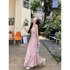 甘い純粋な欲望スタイルのストライプピンクスーツ女性のための 2024 春の新しいキャミソールスカート美しいツーピースセット