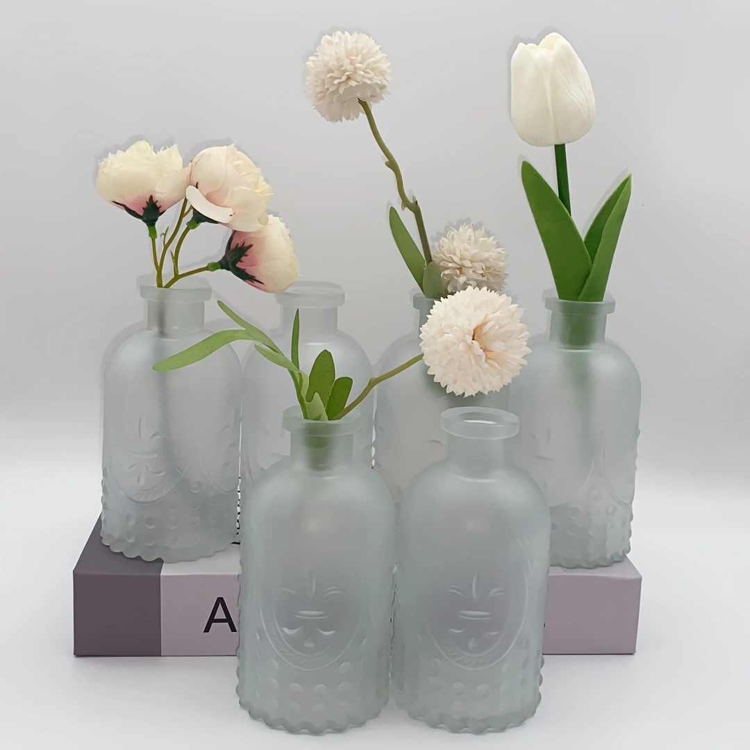 Botella de vidrio hidropónico en relieve sala de estar dormitorio retro europeo floral transparente creativa flores secas jarrón