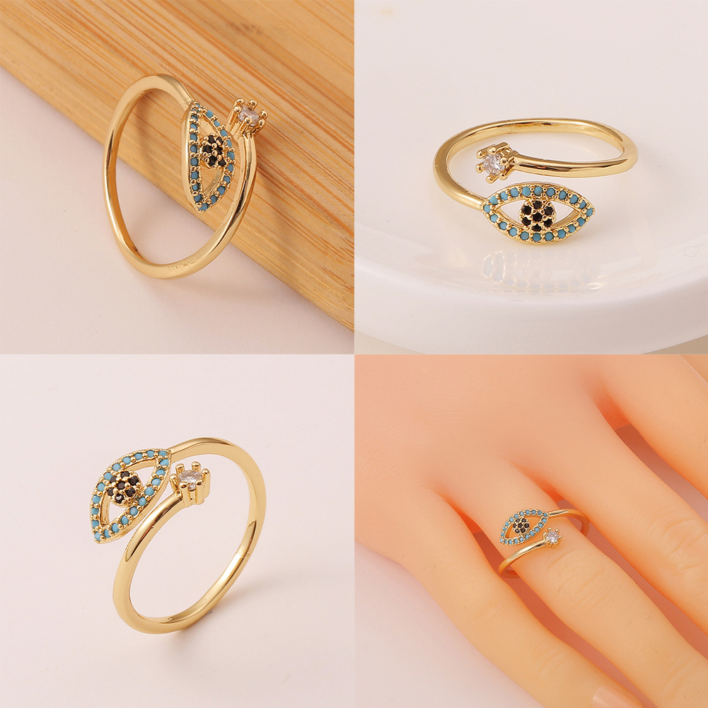 fashion enamel drip oil evil eye retro copper tail ring wholesale