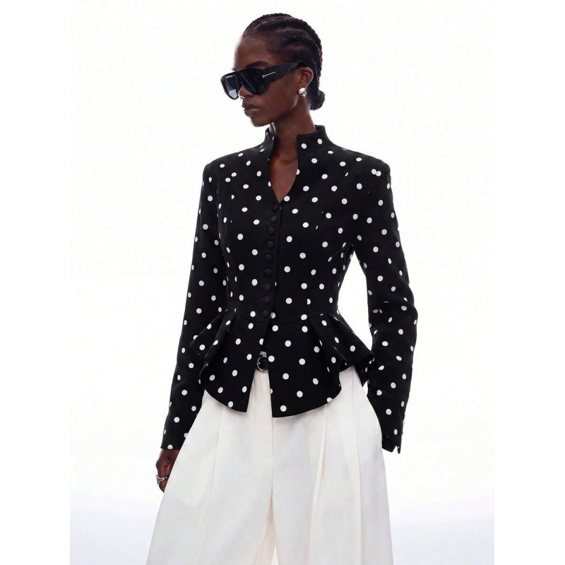 Cross-border Amazon European and American 2026 Autumn New Fashionable and Elegant V-neck Polka Dot Single-breasted Asymmetrical Women's Shirt