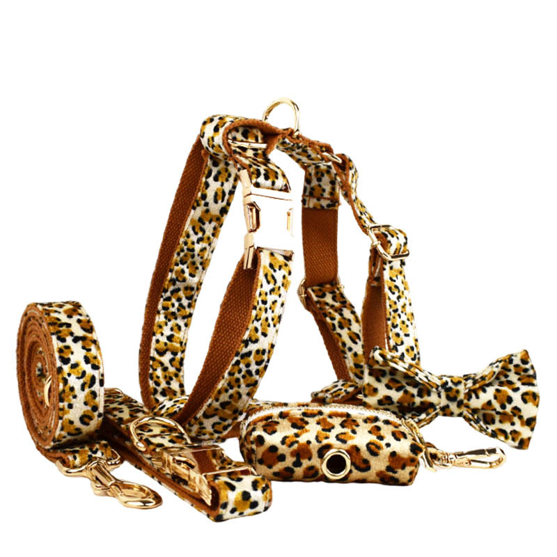 Leine Haustier Halsband Deep Bottom Leopard Print Hundehalsband Engravable_voghion.com