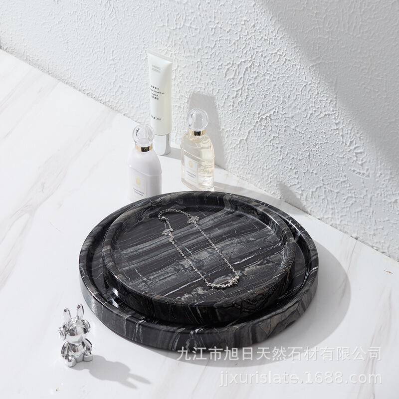 Nordic Natural Marble Round Integrated Tray Light Luxury Ancient Wood Grain Storage Plate Decorative Plate Wash suit Tray