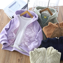 男女冬季加绒加厚保暖外套25年新款中大童夹棉连帽拉链衫一件代发