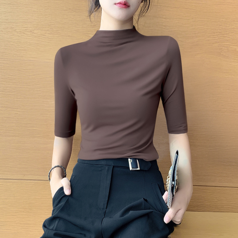 커피 하프 터틀넥 7부소매