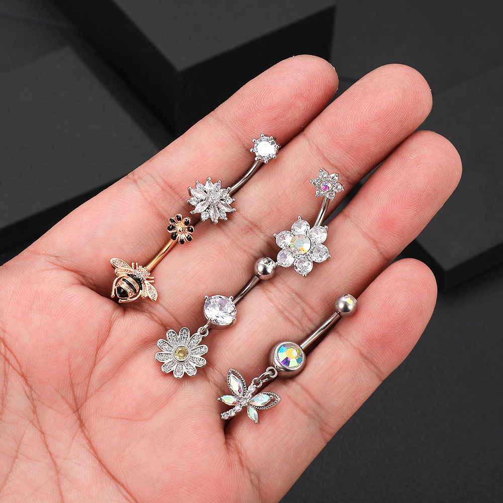 Fashion Flower Bee Stainless Steel Plating Artificial Gemstones Belly Ring display picture 3