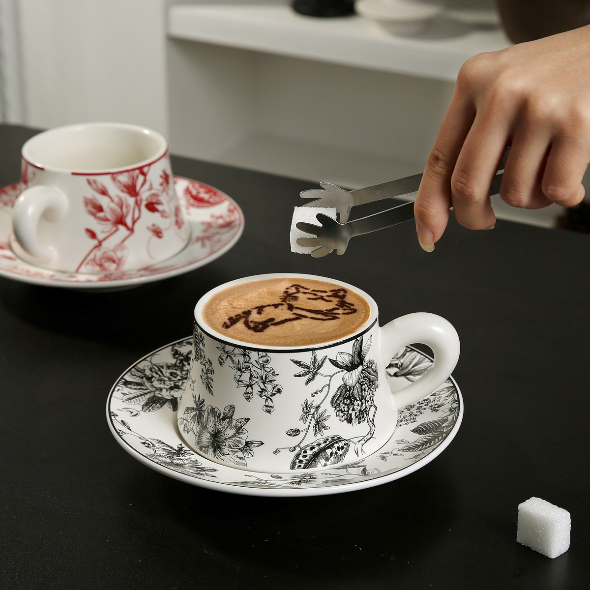 ins style design ceramic coffee cup floral pattern underglaze vintage latte cup exquisite afternoon tea set