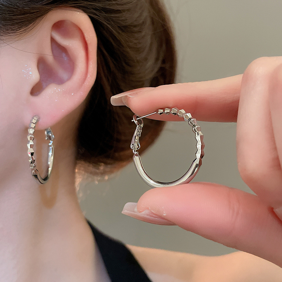 Pendientes ovalados simples de aguja de plata Pendientes de tendencia de personalidad transfronteriza europea y americana Pendientes de diseño de todo fósforo de nicho al por mayor