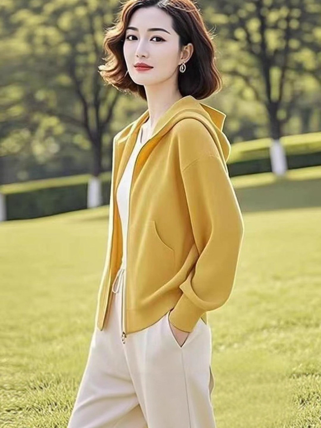 Loose Casual Top, Stylish Long-Sleeved Solid Color Cardigan, Hooded Jacket, Sweatshirt, Age-Reducing 2025 Autumn and Winter Jacket for Women