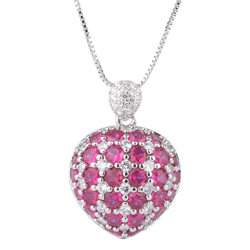 Zhuang Sheng joyas estilo coreano elegante colgante de mujer color tesoro europeo y americano diamante-incrustado simulación color tesoro COLLAR COLGANTE en forma de corazón diamante