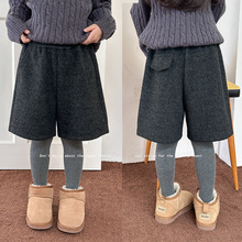 【加绒】艾摩贝贝童装女童时髦保暖复合180g牛奶绒五分针织毛呢裤