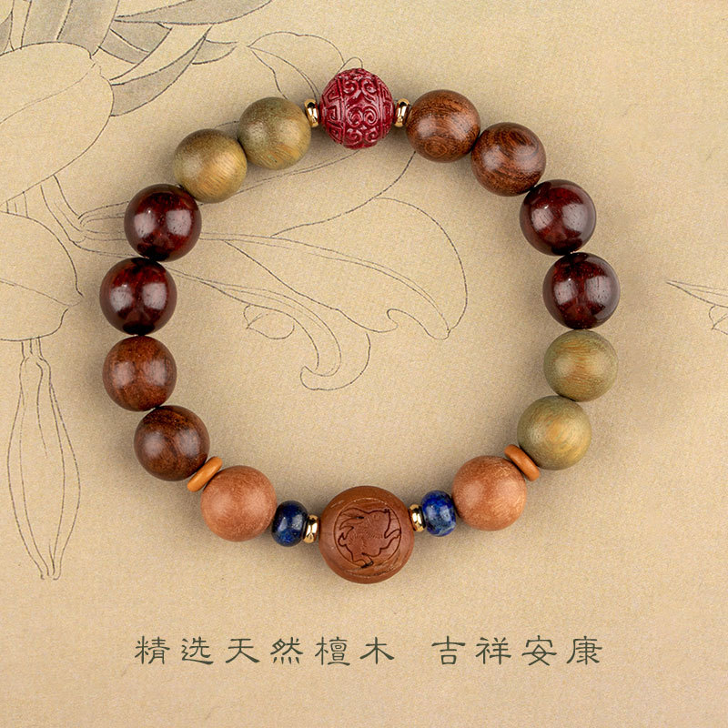 Estilo chino doce Zodiaco verde sándalo pulsera mujer dragón Zodiaco pulsera cinabrio suerte cuentas pareja pulsera