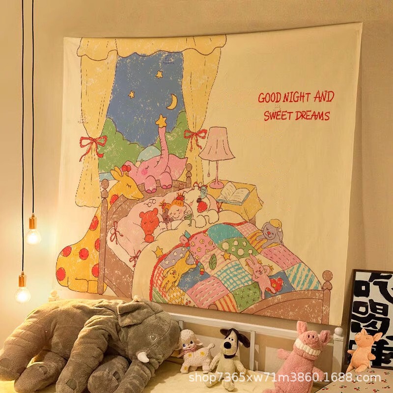 Oil Pastel Illustration Coco Sauce Cute Good Night Hanging Cloth Kidsren's Room Bedroom Wall Decoration Atmosphere Background Cloth Wall Cloth Oil Pastel Illustration Coco Sauce Cute Good Night Hanging Cloth Kidsren's Room Bedroom Wall Decoration Atmosphere Background Cloth Wall Cloth