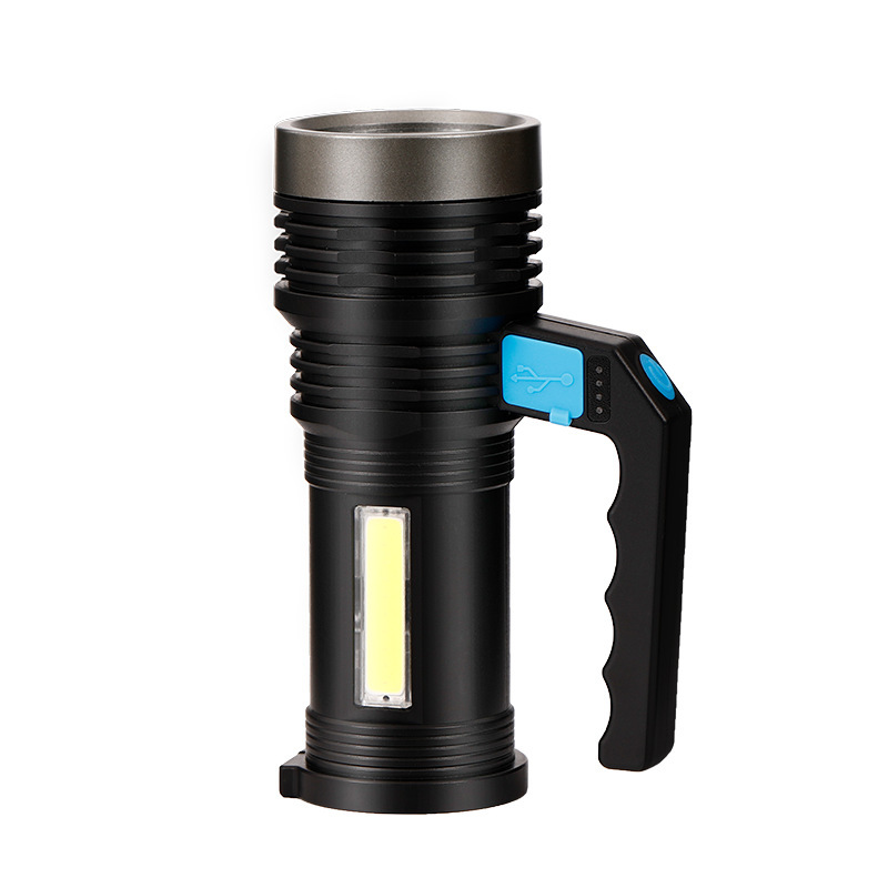 Linterna de luz fuerte transfronteriza Lámpara de carga de resistencia de larga duración Reflector al aire libre Lámpara portátil multifuncional de largo alcance para el hogar