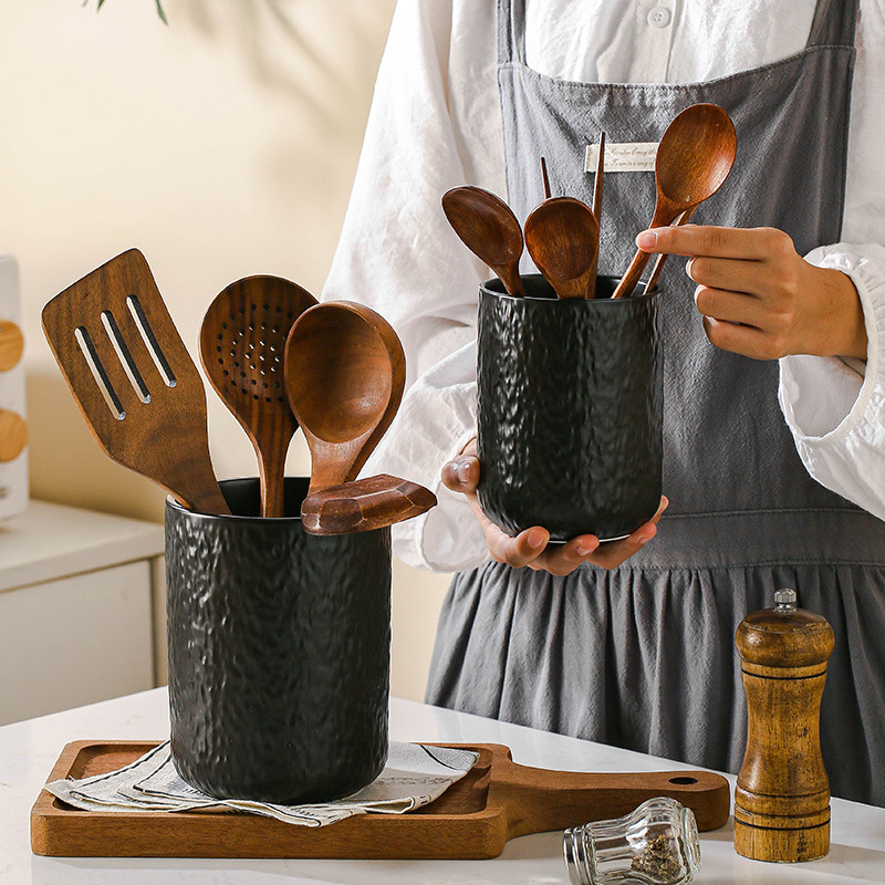 barril de almacenamiento de roca de cerámica para utensilios de cocina domésticos barril de almacenamiento de utensilios de cocina barril de almacenamiento de palillos barril de cocina barril de almacenamiento de palillos barril de cocina