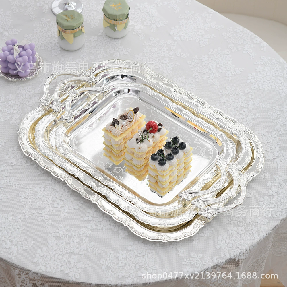 Квадратный поднос для фруктов, тортов и выпечки из металла в стиле лёгкой роскоши, для кафе и ресторанов, премиум-класса