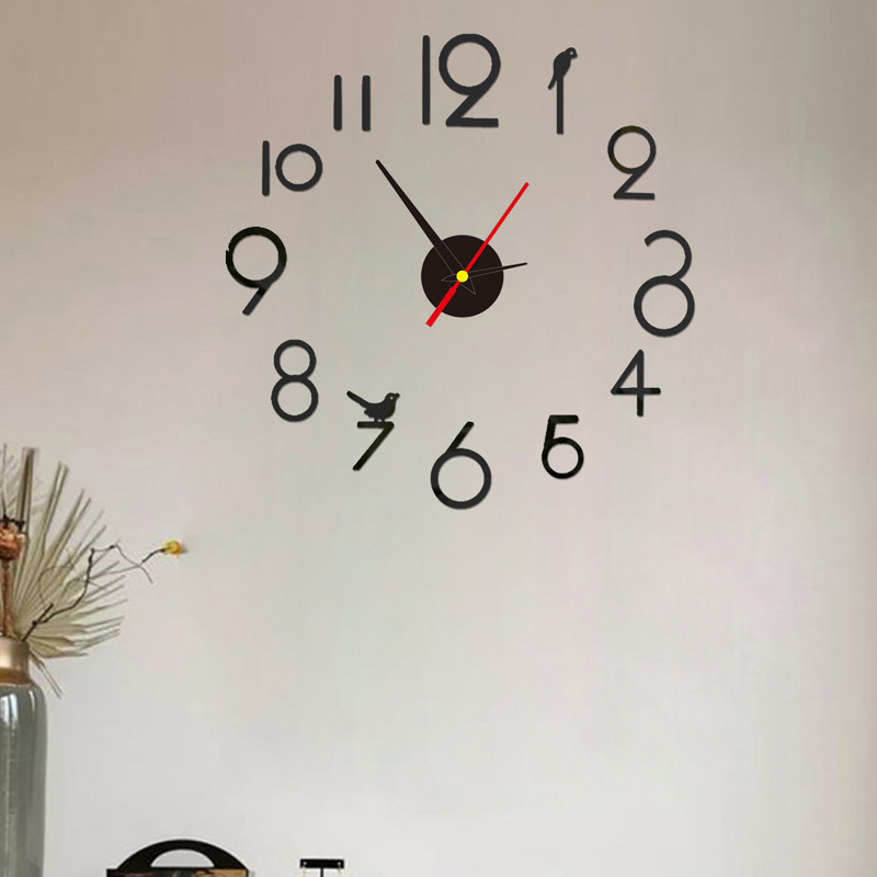 新款3D立体小鸟数字挂钟 亚克力DIY钟表 客厅卧室静音墙面挂钟|ru