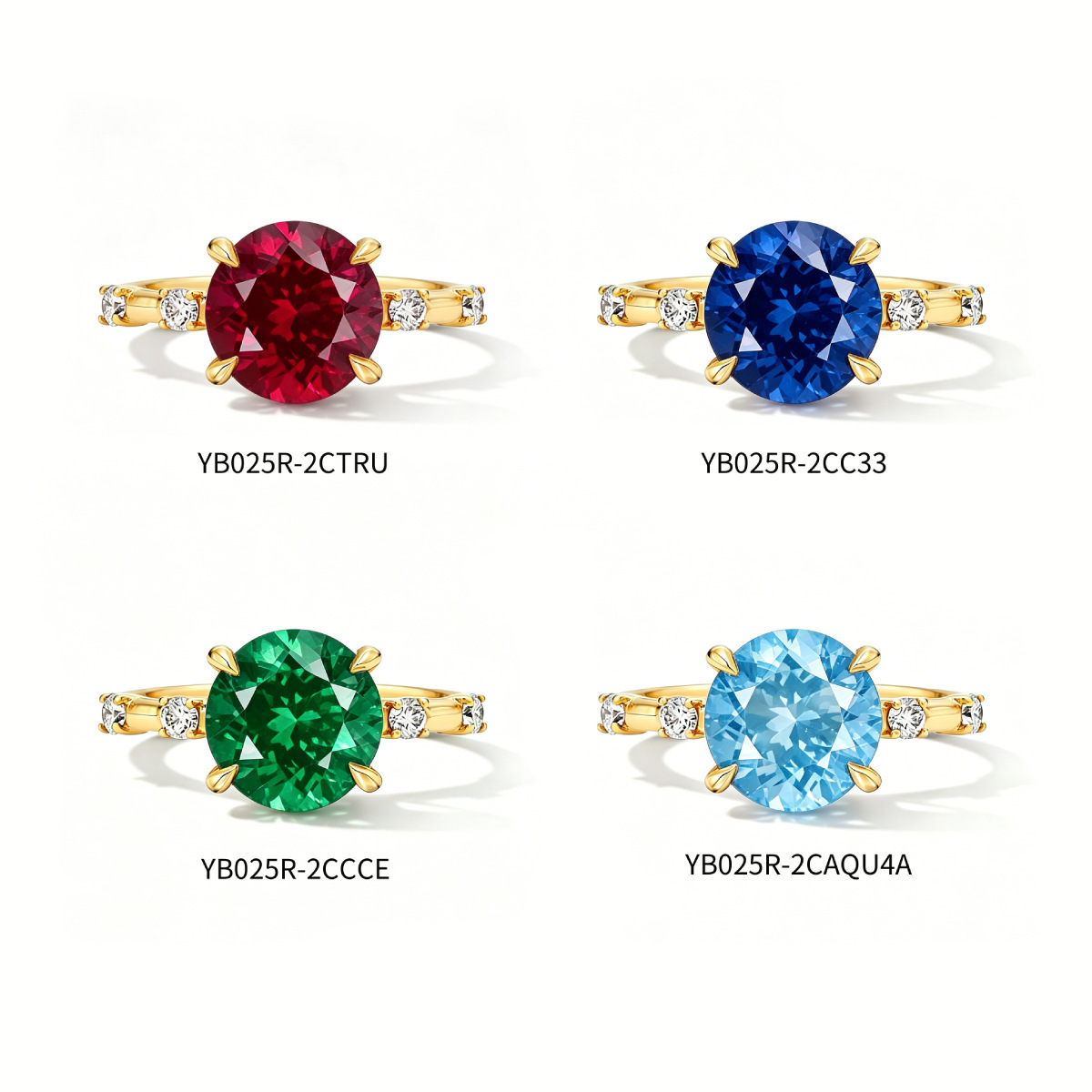 Minimalist and elegant red, blue, and green gemstone ring, 2/3 carat, simple design, S925 sterling silver setting with cultured gemstones, gold color