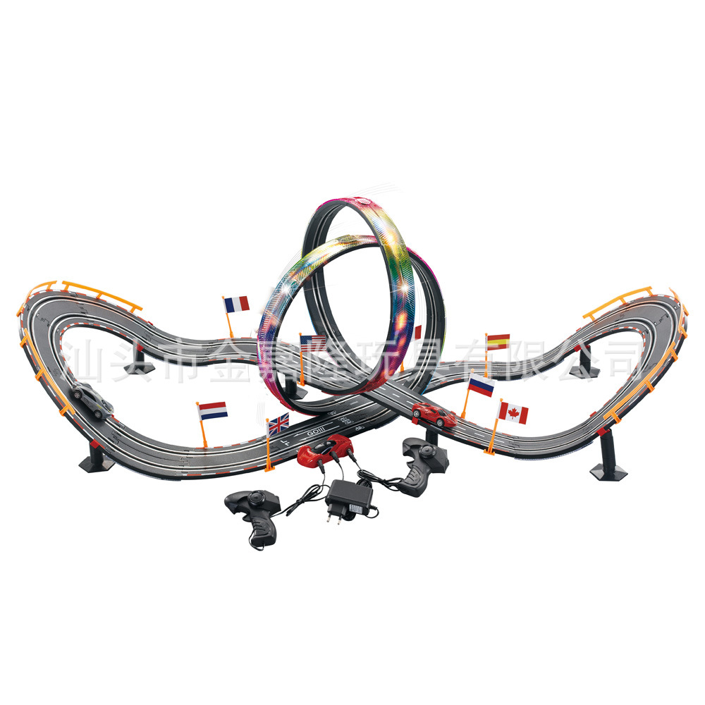 外贸跨境热销款儿童电动轨道车玩具双人竞速比赛双路轨道遥控汽车