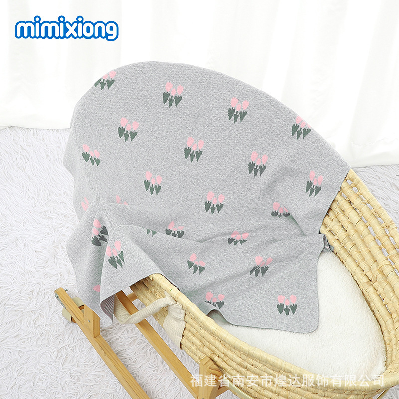Ins venta caliente Amazon Europa y América nuevo bebé transfronterizo tejido tulipán jacquard manta bebé a prueba de viento