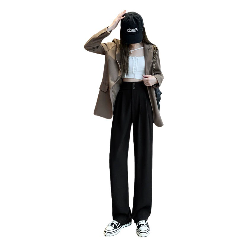 Элегантные женские брюки для осени и зимы, на флисовой подкладке, свободные прямые, повседневные, стройнящие, черные, с высокой талией, прямые, драпированные, широкие брюки.