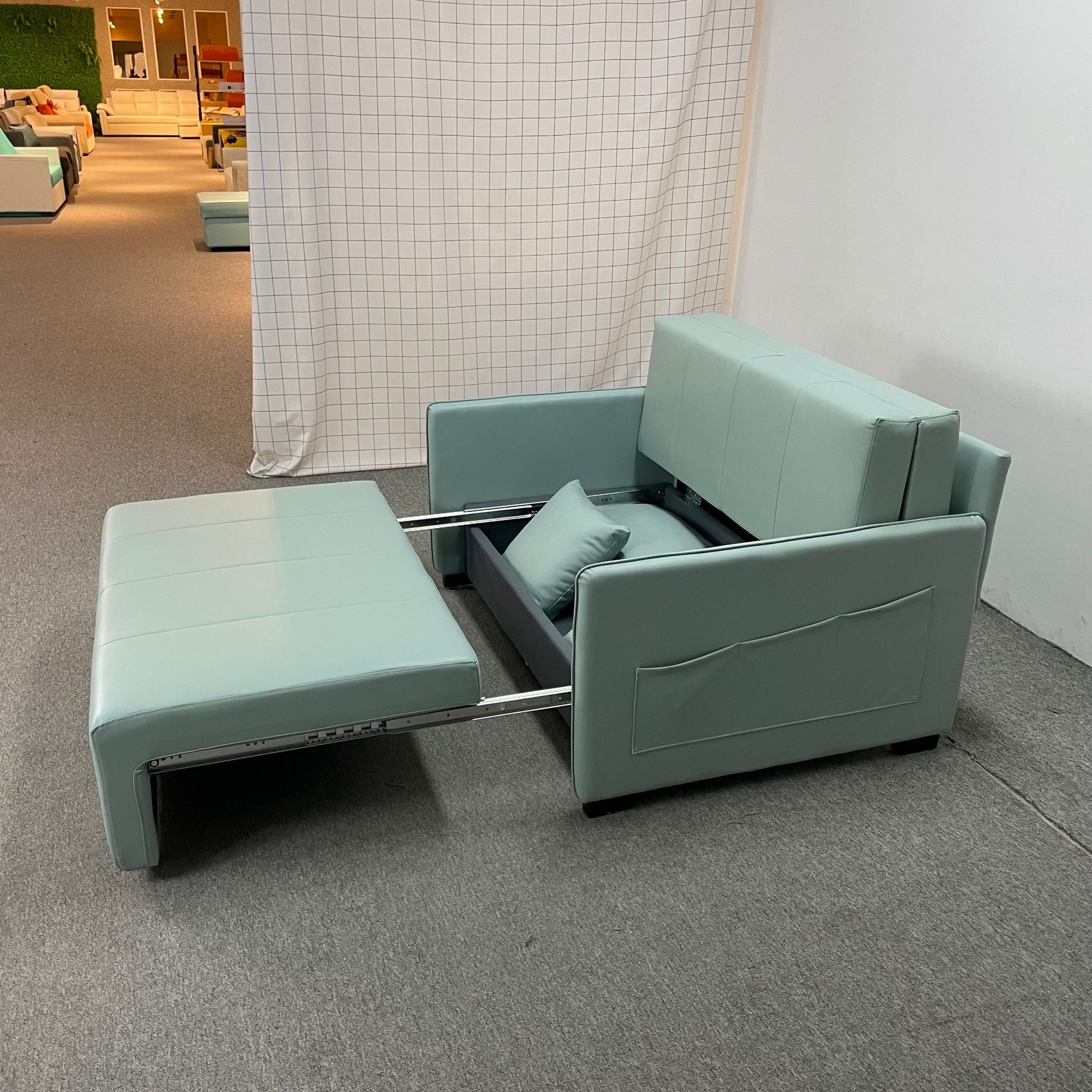 Sofá cama multifuncional doble uso plegable pequeño tipo sala de estar almacenamiento látex doble sofá cama de cuero de tres personas