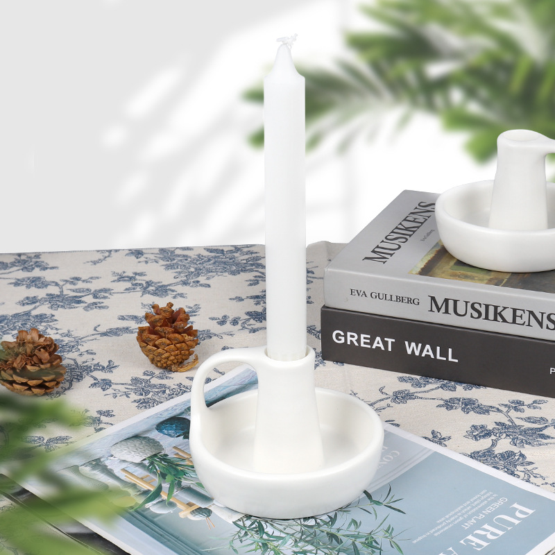 振信欧式蜡烛台工艺摆件白色陶瓷蜡烛底座定制加工贴牌oem跨境