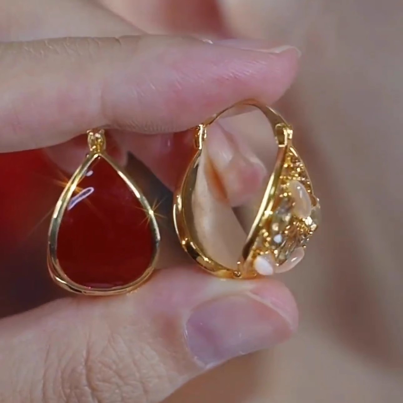 Small design red double-sided elegant universal earrings with zircon…