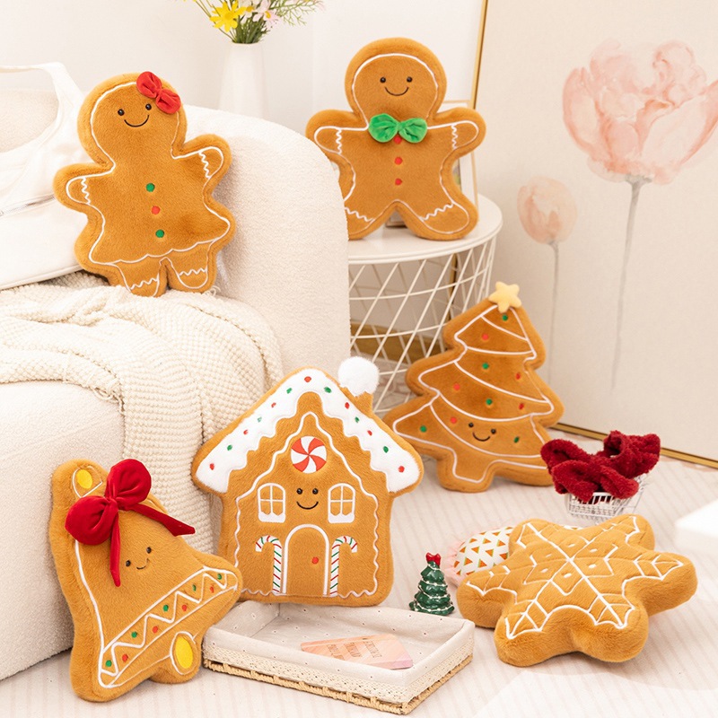 Christmas Gingerbread Man Pillow Cartoon Special-Shaped Christmas Eve Holiday Decoration Party Bedroom Sofa Plush Pillow