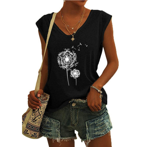 New Women's Printed V-Neck Cover Sleeve Loose T-Shirt Top on Amazon Europe and North America, AliExpress, and Wish