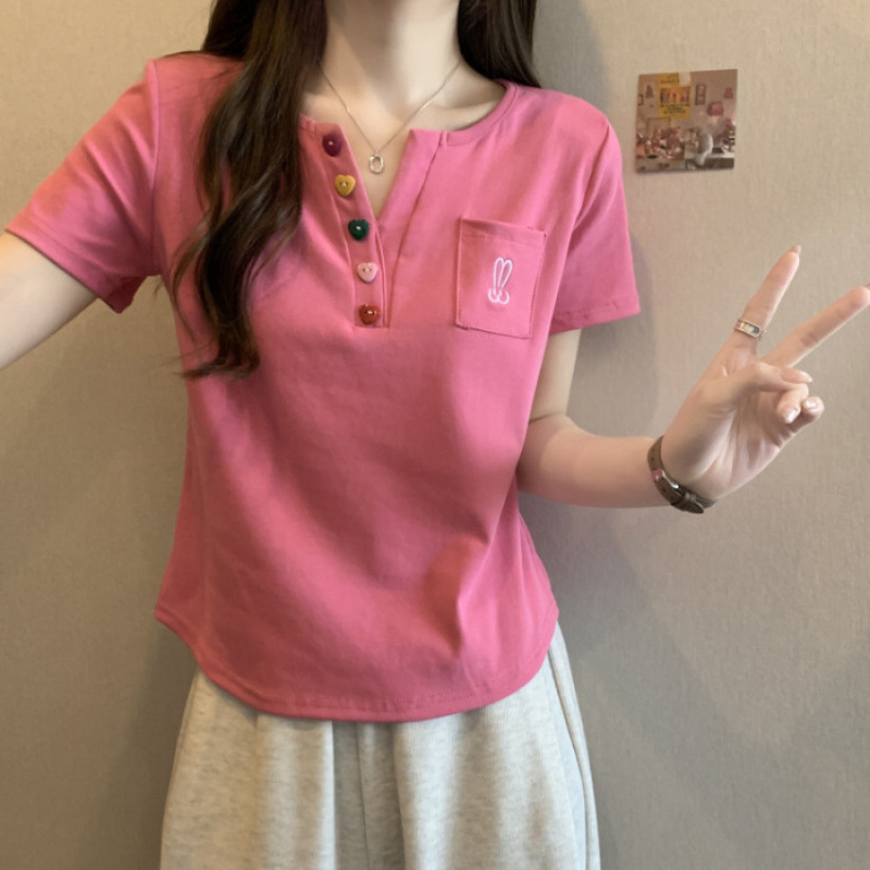 アイスシルクショルダー半袖シャツ女性の夏の新しい大きいサイズの刺繍ボトムシャツ痩身多用途お腹カバートップ|undefined