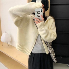 韓国スタイルのルーズソリッドカラーセーターカーディガン女性のための秋と冬の新しいファッションフード付き多用途怠惰なスタイルの女性のためのニットジャケット