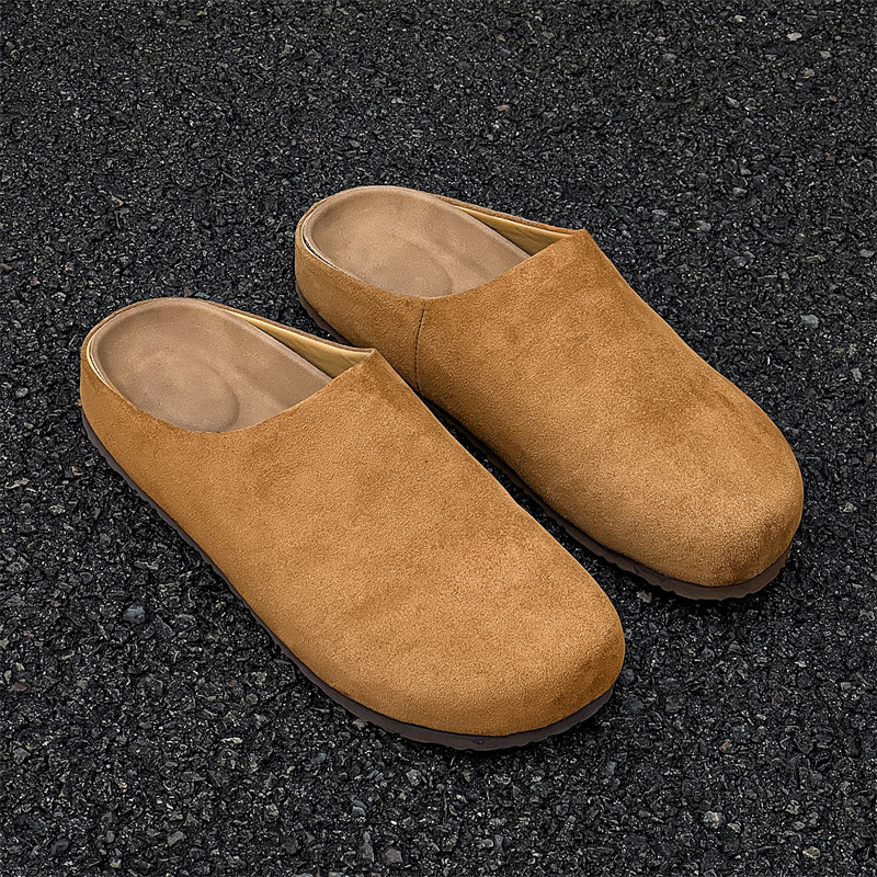 2025 New Niche Genuine Leather Round Head Retro Slip-on Lazy Baotou Half-Slip Slippers for Men 24158-X