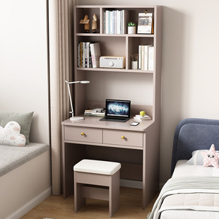 M & Desk Bookcase Integrated Small Apartment Solid Wood Study Table Children's Student's Home Bedroom Table with Drawer Computer
