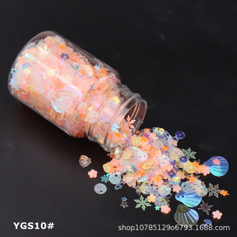 Internet celebridad efecto luminoso lentejuelas mixtas Concha mixta ciruela cóncava copo de nieve cuentas redondas DIY relleno Delgado