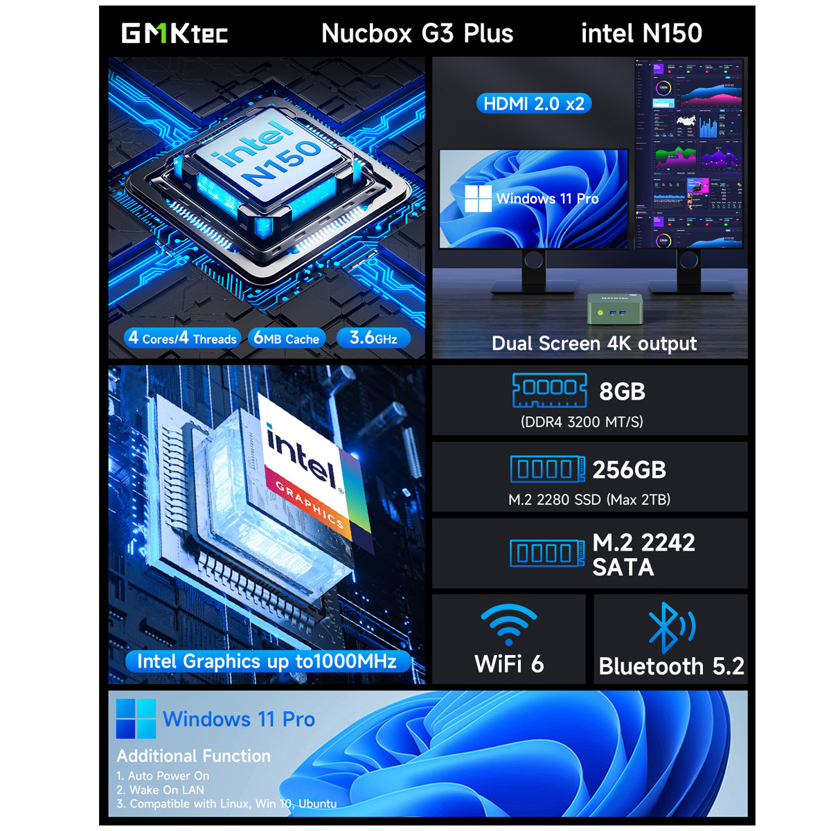 GMK G3 N100/N150 Plus Mini computadora consola de oficina juegos de oficina micro computadora de oficina miniPC